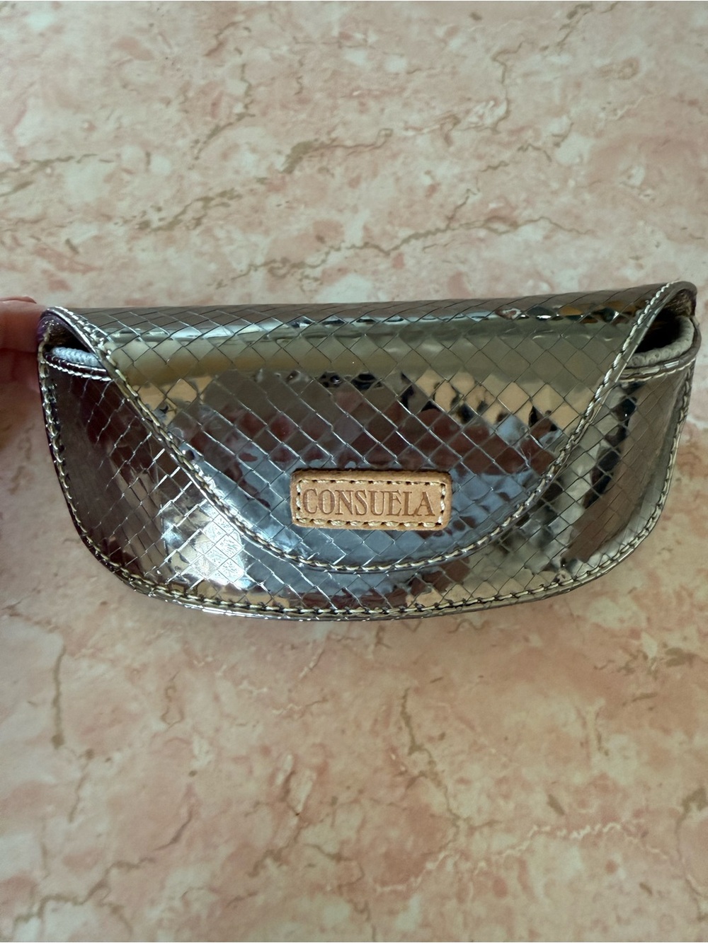 Consuela Metallic Silver Woven Eyewear Pouch - Silver